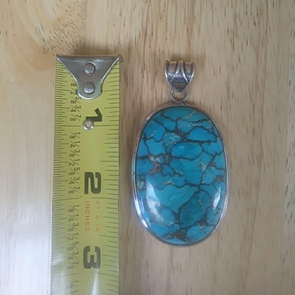 .925 Sterling Silver and Turquoise Large Pendant